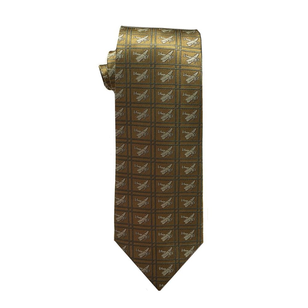 New with tag Doppeldecker biplane silk tie in gold